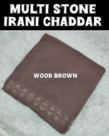 Plain Irani Chaddar With Golden &amp; Silver Stone Border&nbsp;