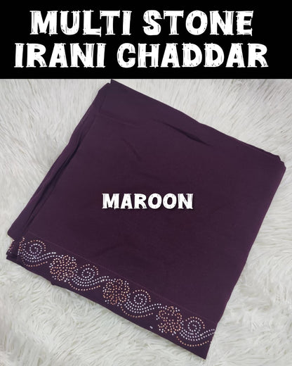 Plain Irani Chaddar With Golden &amp; Silver Stone Border&nbsp;