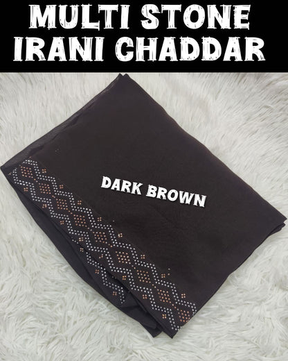 Plain Irani Chaddar With Golden &amp; Silver Stone Border&nbsp;